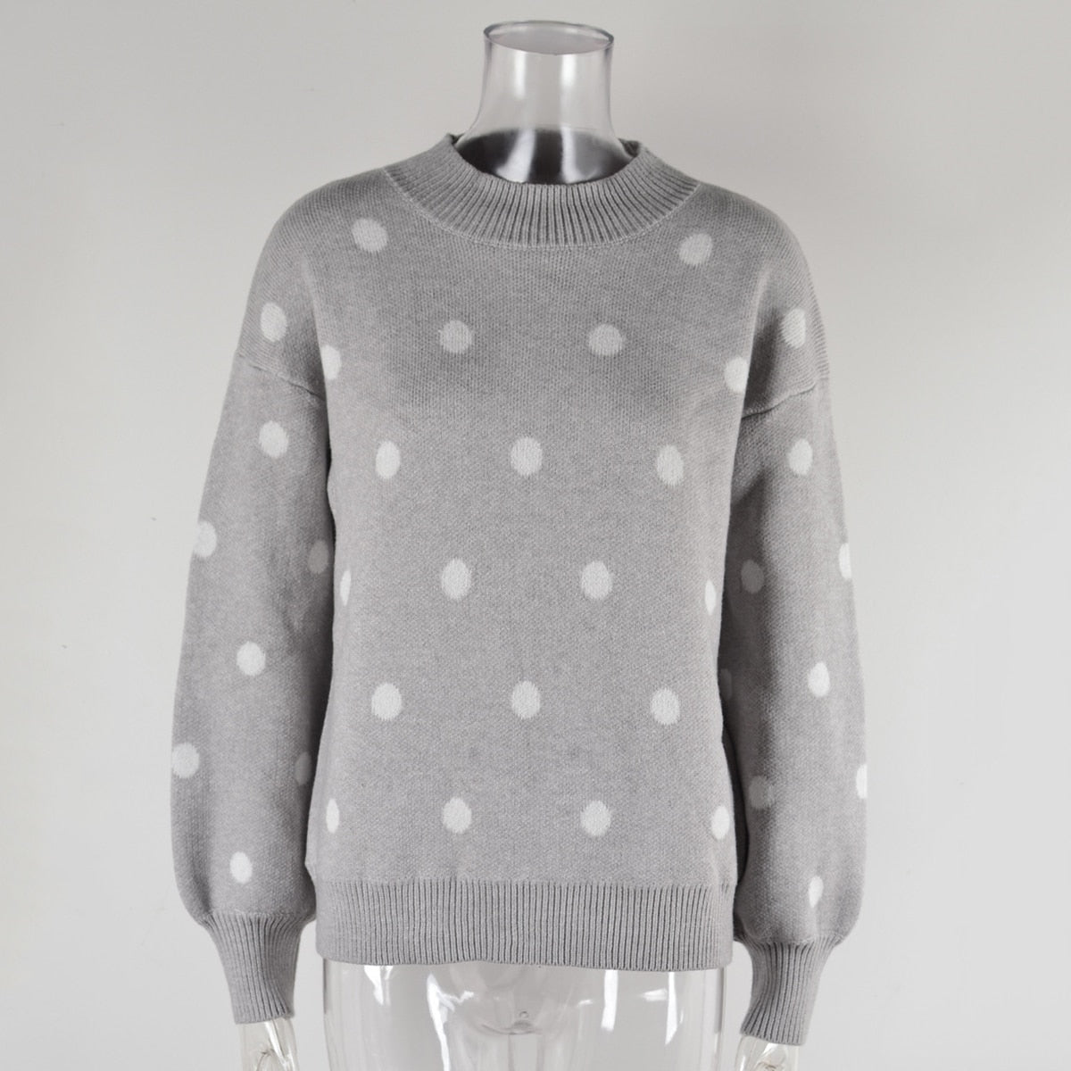 nvxiot Polka Dots O Neck Casual Sweater Women Autumn Winter White Casual Vintage Female Jumper Black Thick Retro Pullover