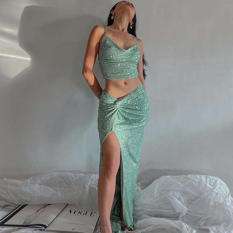 nvxiot Dress Women Summer Swimsuit For Beach Cover Up Sequins New Sling Vest Split Skirt Leisure Suit Solid Spandex Pareo Sarongs