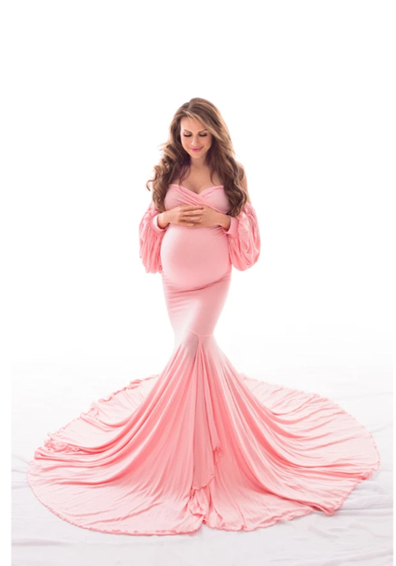 Mermaid Maternity Dresses for Photo Shoot Pregnant Women Pregnancy Dress Photography Sexy Off Shoulder Maxi Maternity Gown