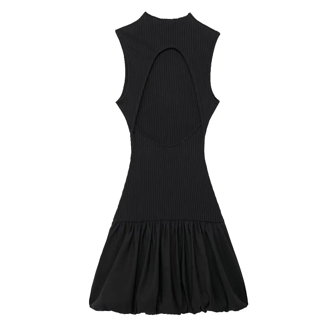 MQTIME  -  Dress For Women Backless Sleeveless Folds Mini Dress Female Summer Sexy Knitted Casual Slim Balloon Dresses Mujer