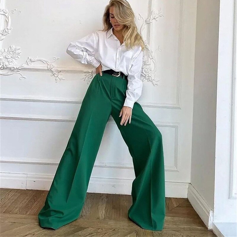 nvxiot Spring Autumn Elegant Blue Office Women'S Pants 2023 New Fashion Loose Ladies Trousers Casual High Waist Wide Pants for Women