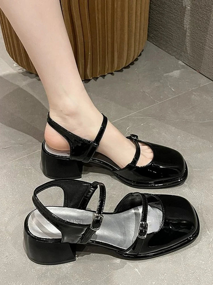 MQTIME  -  Office Lady Sandals Woman Spring Casual Elegant Pure Color Shoes Non-slip Korean Style Medium Heel Female Shoes Design Chic