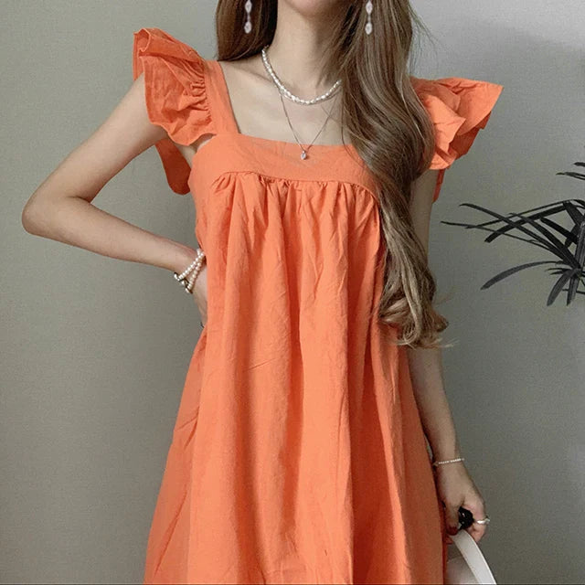 nvxiot  -  2024 Spring/Summer New South Korean Solid Color Aging Fairy Style Flying Sleeves Dress Fashion Versatile Sleeveless Long Dress