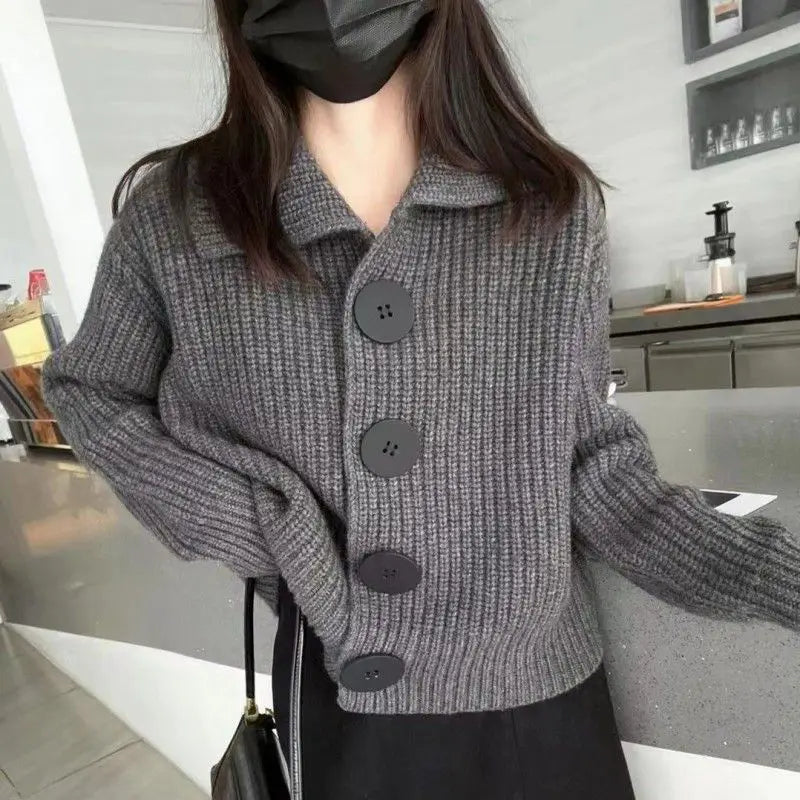 nvxiot Polo Collar Sweater for Women Knitted Cardigan Autumn Button Loose Thickened Warm Coat Top Women's Winter Warm Sweater Cardigan