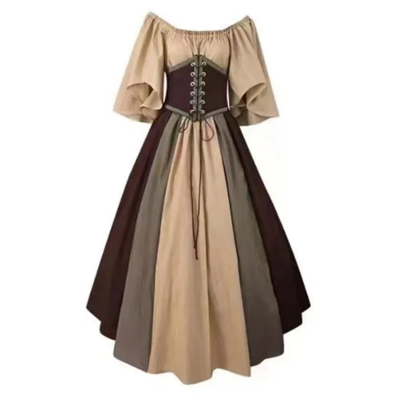 MQTIME  -   Big Swing Skirt  Medieval Retro Slim-fitting Skirt Flying Sleeves Shoulder Dress Female Cos Costume Performance