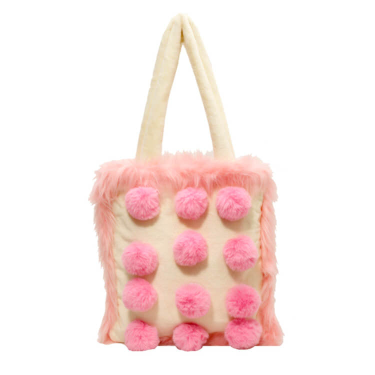 Fluffy Pom Poms Bag in Pink