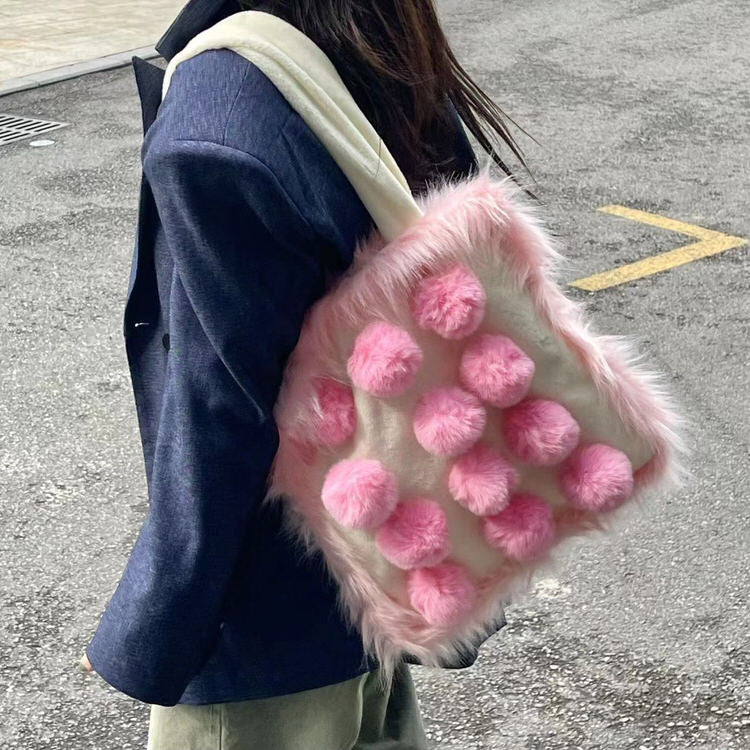 Fluffy Pom Poms Bag in Pink