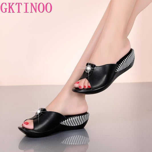 GKTINOO 2021 Summer Platform Flip Flops Fashion Beach Shoes Woman Anti-slip Genuine Leather Sandals Women Slippers Shoe