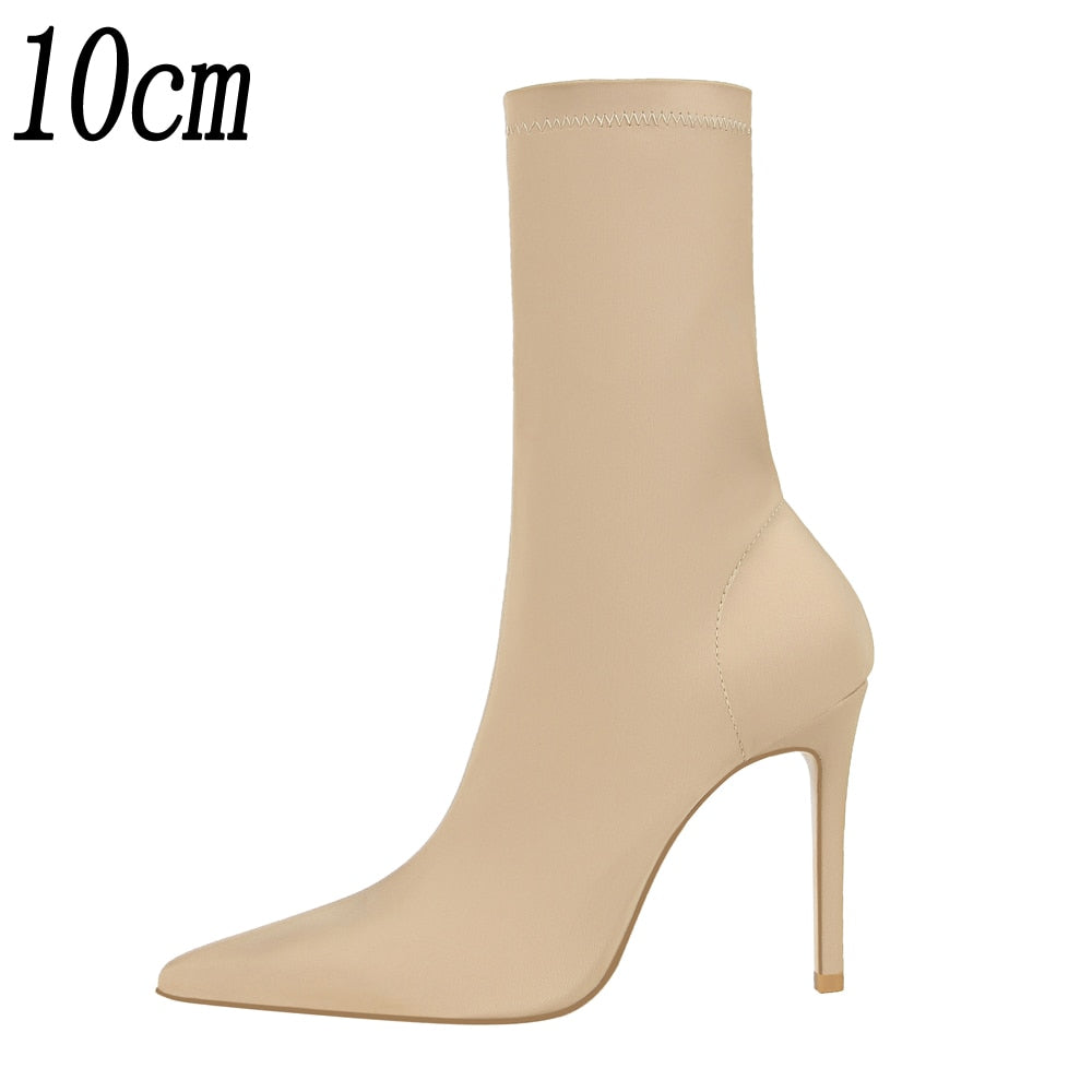 2022 New Socks Boots Fashion Ankle Boots For Women Boots Balck Pointed Toe Elastic Heels Shoes Fetish Autumn Winter Female Shoes