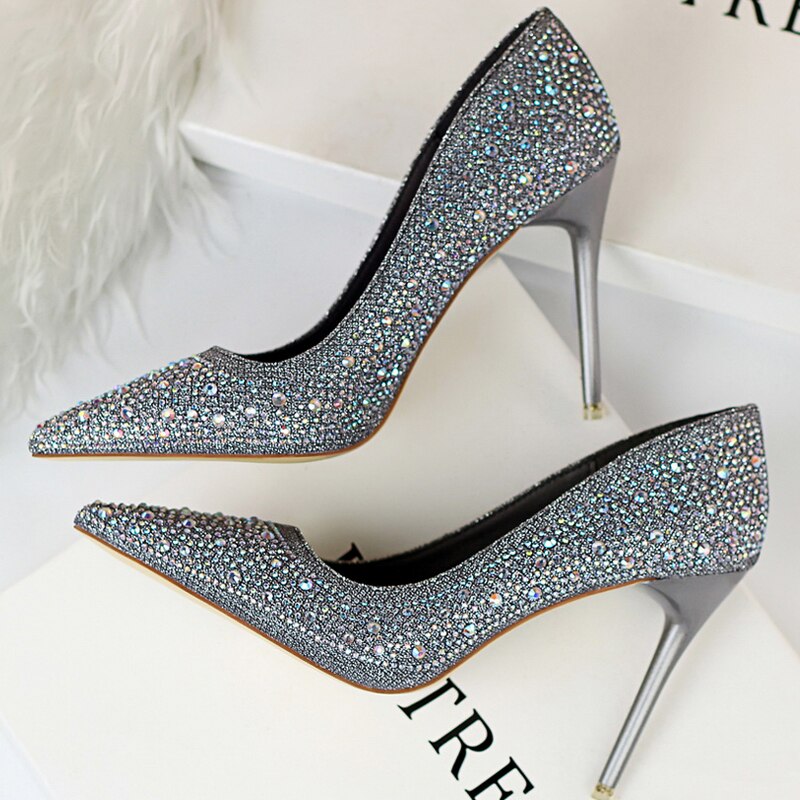 BIGTREE Shoes Sexy Woman Pumps Pointed Toe High Heels Shoes Women Sequins Nightclub Party Shoes Quality Stiletto Heels Lady Shoe