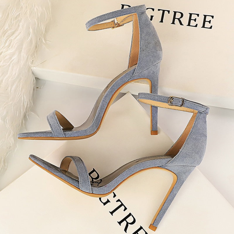 BIGTREE Shoes Summer Women Sandals Satin Hollow High Heels Stiletto Fashion Sandles Women Heels Ladies Shoes Women's Sandals