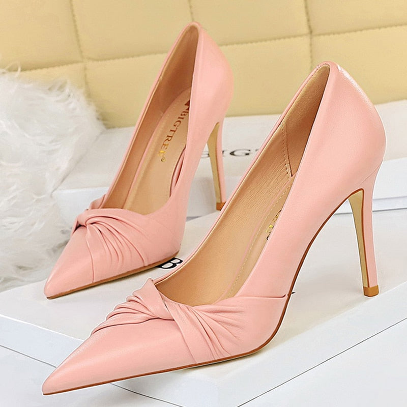 BIGTREE Shoes Spring Woman Pumps Pu Leather Shoes Women Heels Stiletto Fashion Office Shoes High Heels Ladies Shoes Plus Size 43