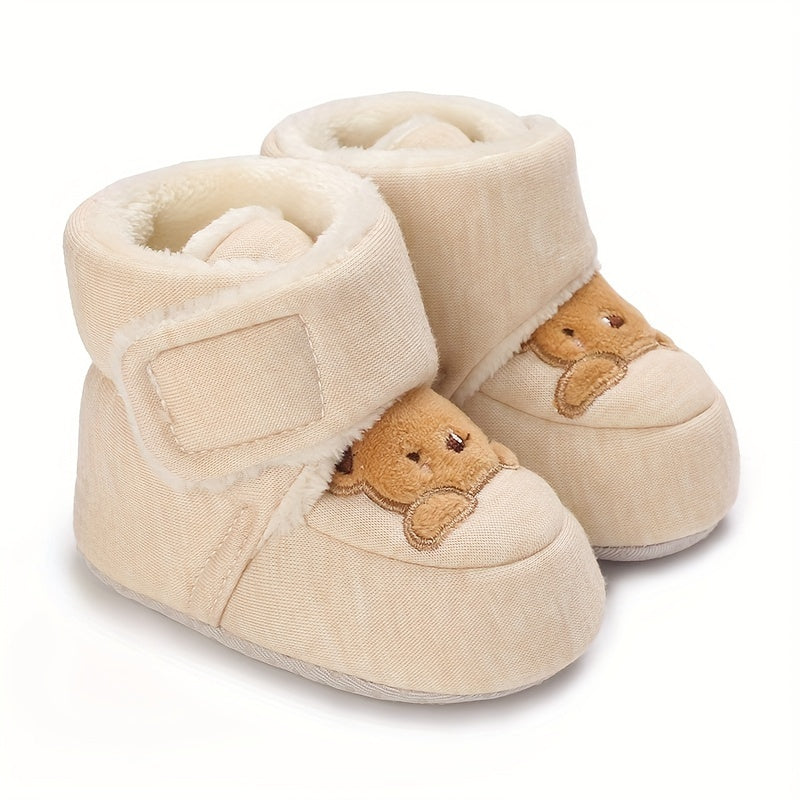 Ankle-High Crib Shoes for Baby Girls - Soft, Warm, Fleece-Lined, Hook-and-Loop Fastener, Round Toe, Platform Heel, Fabric Upper, Indoor Walking Boots for Fall and Winter Season