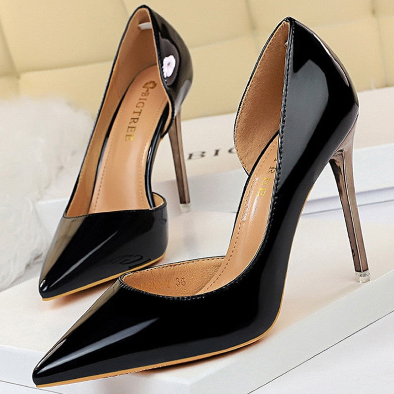 Patent Leather Woman Pumps BIGTREE Shoes New High Heels Shoes Sexy Women Heels Pointed Toe Women Basic Pump Heels Plus Size 43