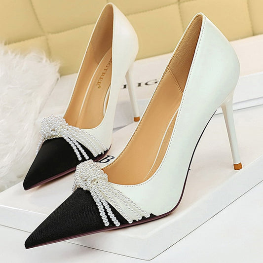 BIGTREE Shoes Pearl Bowknot Women Pumps Luxurious High Heels Fashion Party Shoes Women Heels Stiletto Ladies Shoes Plus Size 43