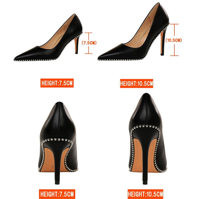 BIGTREE Shoes Rivet Woman Pumps 2021 New High Heels Stiletto Pu Leather Women Heels Sexy Party Shoes Female Heel Plus Size 43