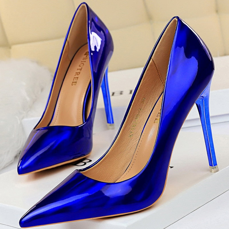 Patent Leather Woman Pumps BIGTREE Shoes New High Heels Shoes Sexy Women Heels Pointed Toe Women Basic Pump Heels Plus Size 43