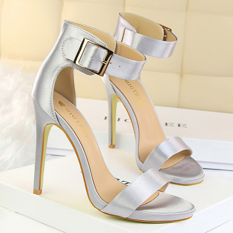 BIGTREE Shoes Sexy High Heels Metal Buckle Women Shoes 11 Cm Women Heels Party Shoes Stiletto Heels Fish Mouth Women Sandals