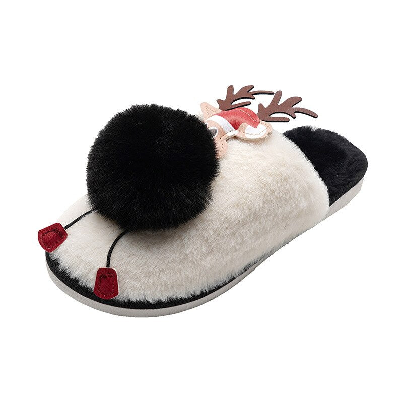 Christmas Women Slippers Female Short Plush Indoor Cotton Shoes Ladies Warm Non-Slip Animal Prints Cartoon Women's Footwear