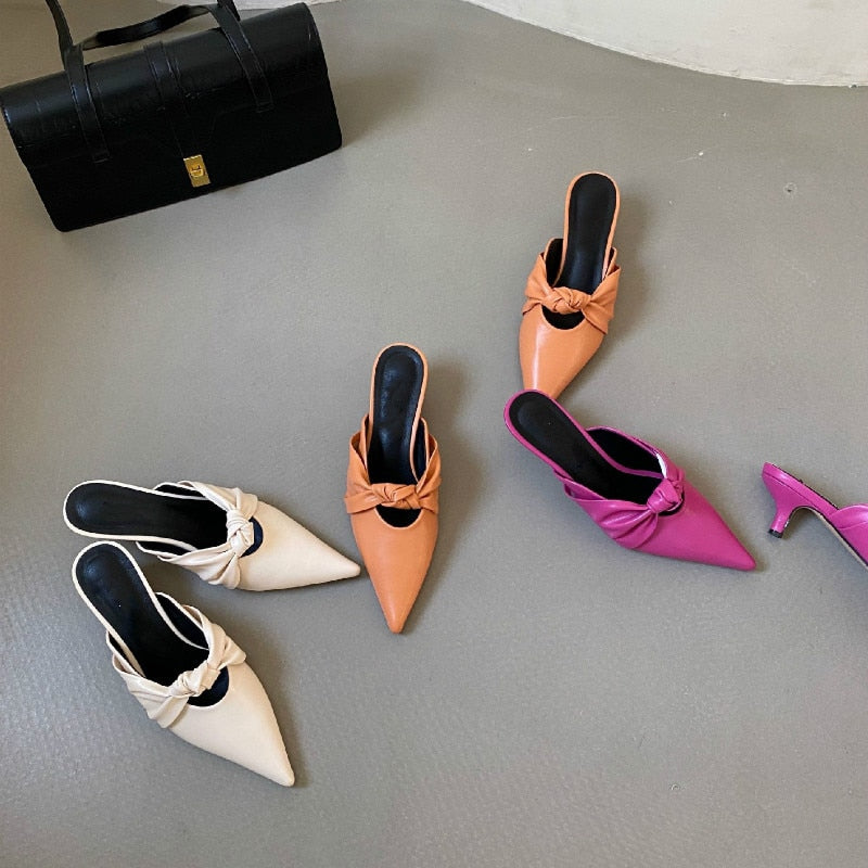 Closed Toe Half Slippers Women's 2021 Spring and Summer New Pointed Toe Outer Wear Thin Heeled Shoes Sandals Women's Shoes