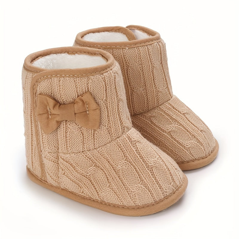 Ankle-High Crib Shoes for Baby Girls - Soft, Warm, Fleece-Lined, Hook-and-Loop Fastener, Round Toe, Platform Heel, Fabric Upper, Indoor Walking Boots for Fall and Winter Season