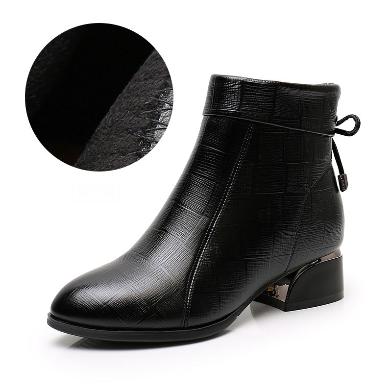 GKTINOO New Ankle Boots Women Pointed Toe Thick Heels Genuine Leather Shoes Short Boots Soft Sole Footwear Plus Size 35-43