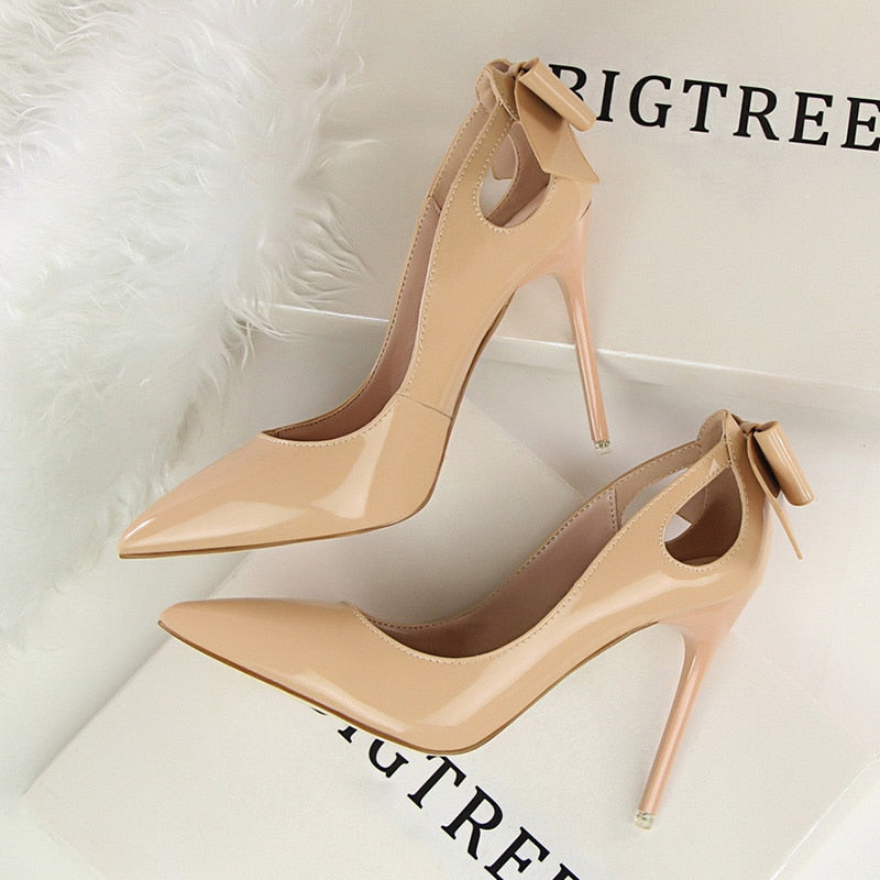 BIGTREE Shoes Patent Leather Women Heels Pointed Toe Woman Pumps Sexy High Heels 2022 Hot Bow-Knot Pumps Women Stiletto Ladies