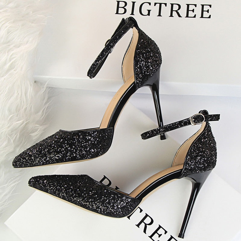 BIGTREE Shoes Sexy High Heels Women Pumps Sparkle Sequins Stiletto Heels 10 Cm Party Shoes Women Heels Summer Women Sandals New