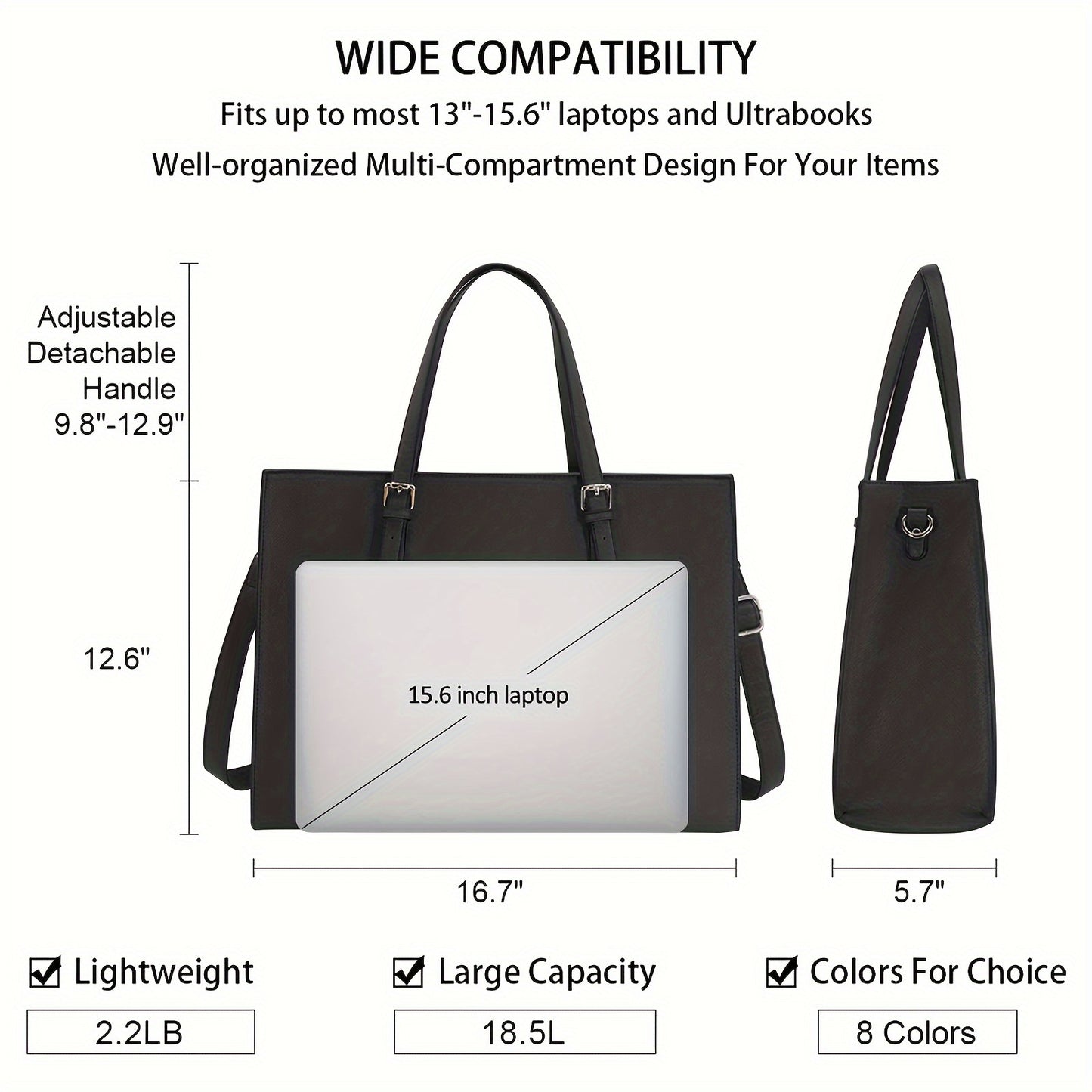 Laptop Briefcase for Women - 15.6 Inch Large Capacity Computer Tote Bag with Work Travel Shoulder Bag Design in Black