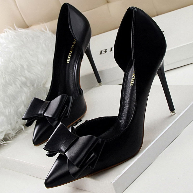 BIGTREE Shoes Bow-knot Woman Pumps Stiletto 10.5 Cm Women Basic Pump Pointed Toe Classic Pumps Sexy High Heels Women Shoes 2021