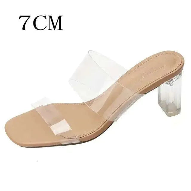 New Fashion High Transparent Sandals Women's Summer Chunky Heels Crystal Slippers Outside Wear Kq8