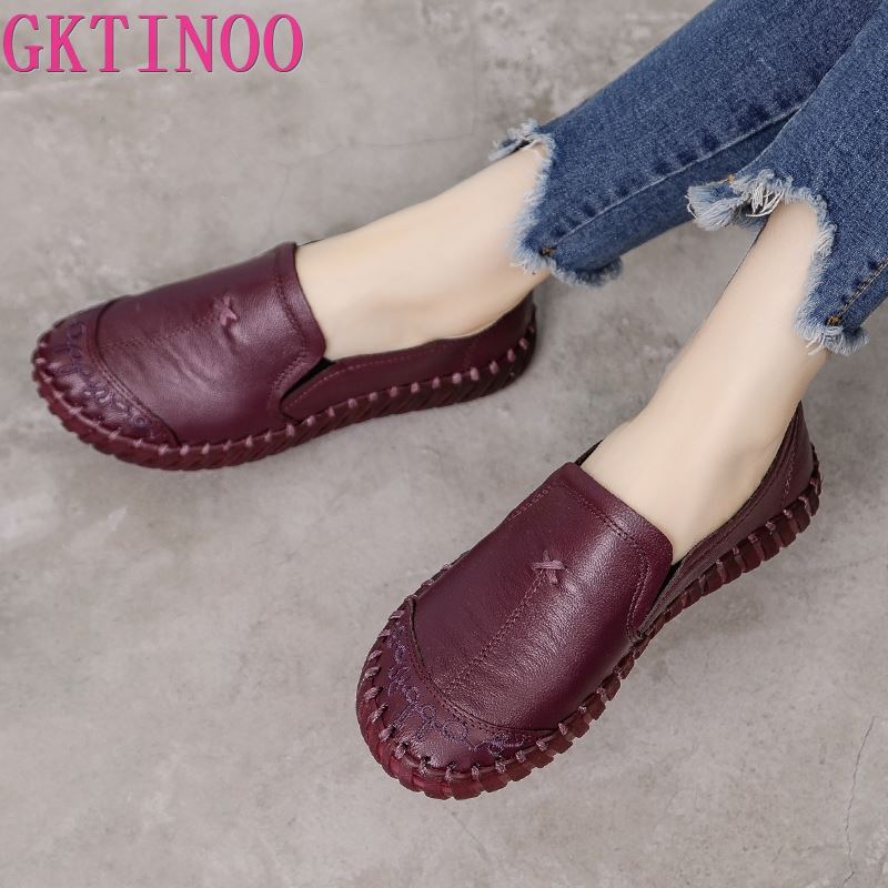 GKTINOO 2021 Fashion Women Shoes Genuine Leather Loafers Women Casual Shoes Soft Comfortable Shoes Women Flats