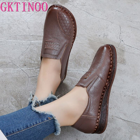 GKTINOO 2021 Fashion Women Shoes Genuine Leather Loafers Women Casual Shoes Mother Soft Comfortable Shoes Women Flats Non-slip