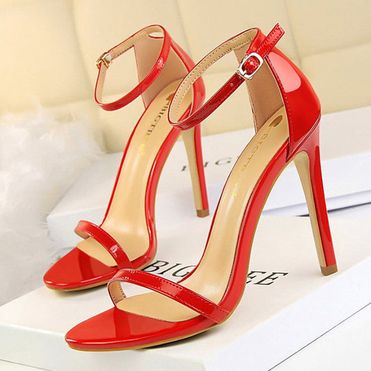 BIGTREE Shoes Super High Heels 11cm Women Shoes Patent Leather Woman Pumps Sexy Women Heels Stiletto Open Toe Ladies Shoes 2021