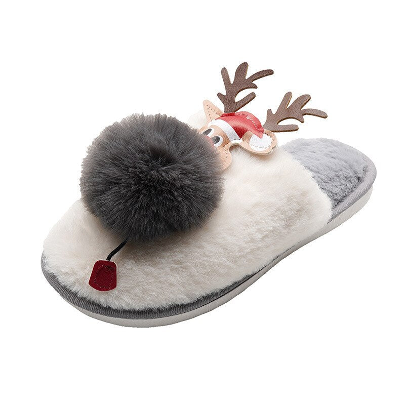 Christmas Women Slippers Female Short Plush Indoor Cotton Shoes Ladies Warm Non-Slip Animal Prints Cartoon Women's Footwear