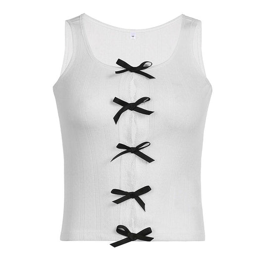 nvxiot Spliced Split Y2K Bow Tank Top