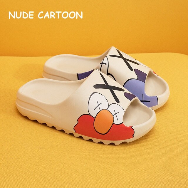 Womens Indoor Home Bathroom Slides Thick EVA Bottom Sole Summer Couple Cute Cartoon Non-Slip Shoes Soft Flat Slippers