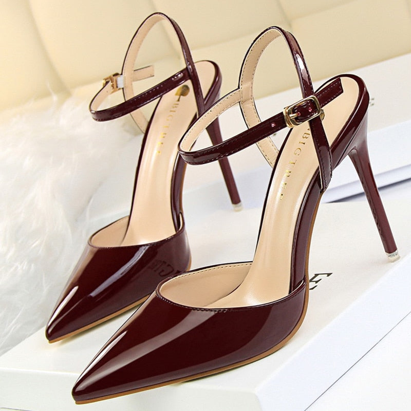 BIGTREE Shoes Fashion Sandals Women 2021 Patent Leather High Heels Women Sandals Summer Heeled Sandals Pointed Toe Women Pumps