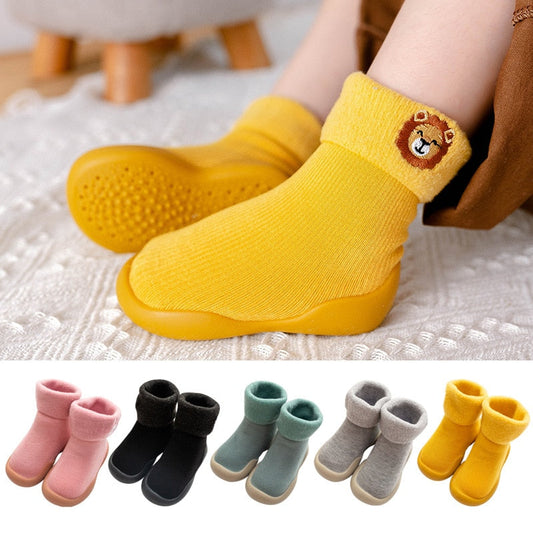 Embroidery Winter Kids Warm Snow Shoes Socks Infant Boys Brushed Thick Sock Shoes Baby Girls Booties Soft Soles Toddler Shoes