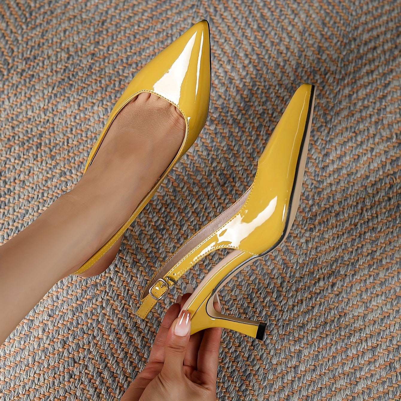 Chic Solid Color Stiletto Heels - Fashion Buckle Strap Slingback Pumps - Pointed Toe Dress Shoes for Dazzling Elegance