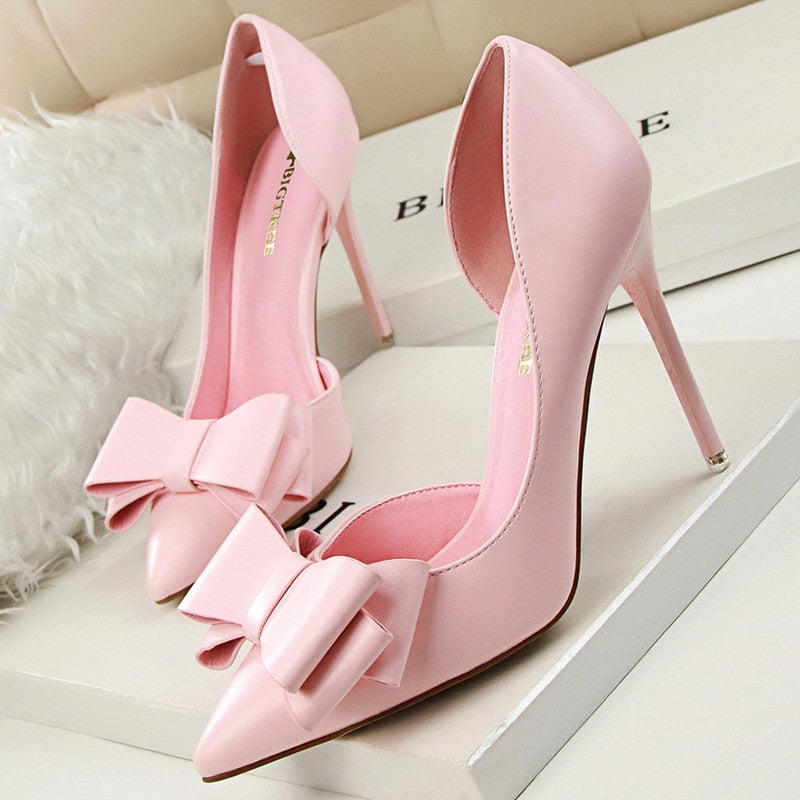 BIGTREE Shoes Bow-knot Woman Pumps Stiletto 10.5 Cm Women Basic Pump Pointed Toe Classic Pumps Sexy High Heels Women Shoes 2021