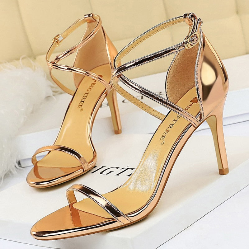 BIGTREE Patent Leather Women Sandals Sexy High Heels Summer Super High Heels 11 Cm Women Stiletto Sandals Female Party Shoes