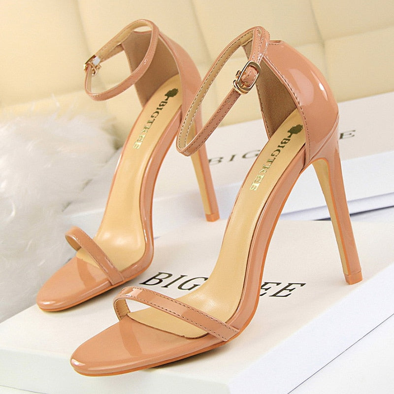 BIGTREE Shoes Super High Heels 11cm Women Shoes Patent Leather Woman Pumps Sexy Women Heels Stiletto Open Toe Ladies Shoes 2021