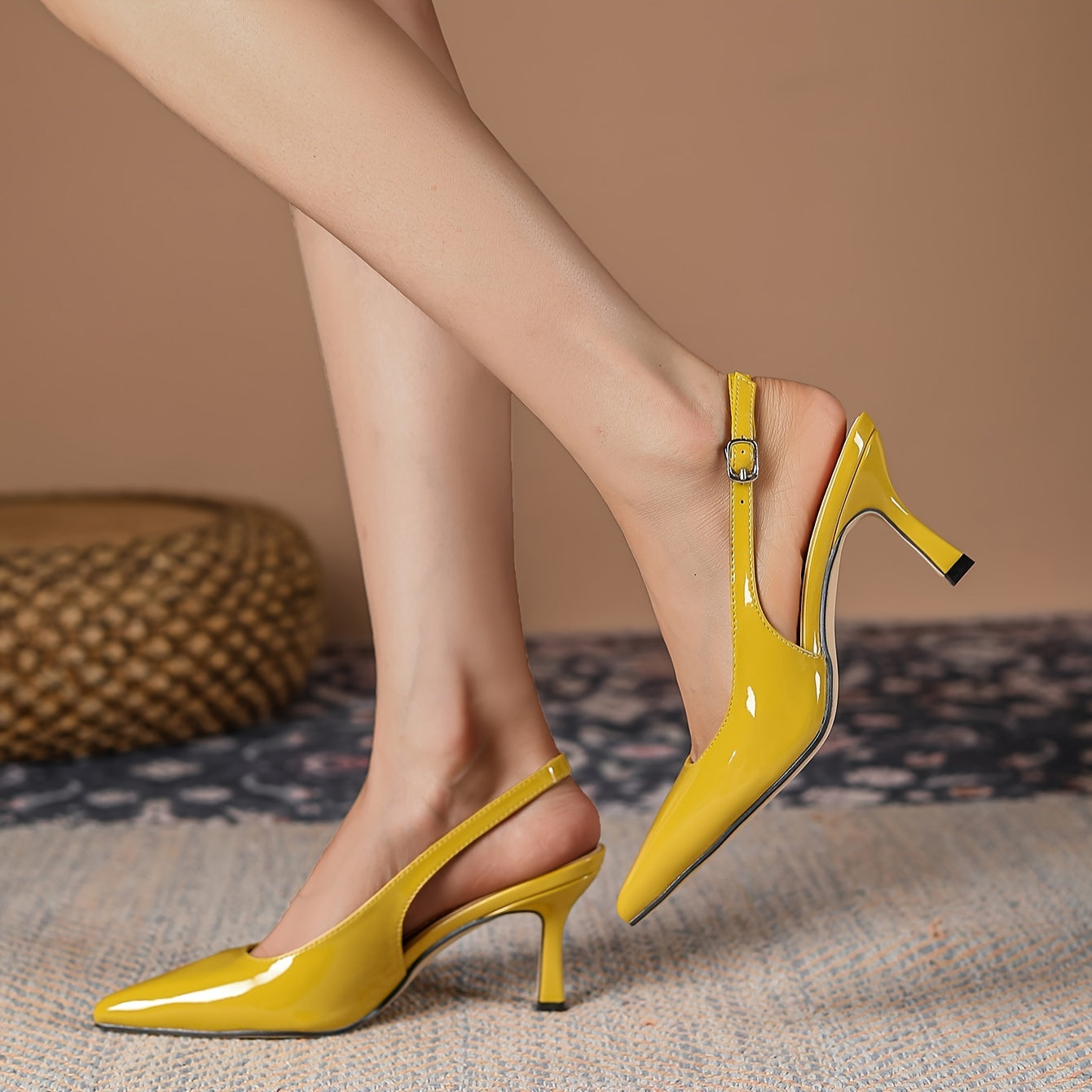 Chic Solid Color Stiletto Heels - Fashion Buckle Strap Slingback Pumps - Pointed Toe Dress Shoes for Dazzling Elegance