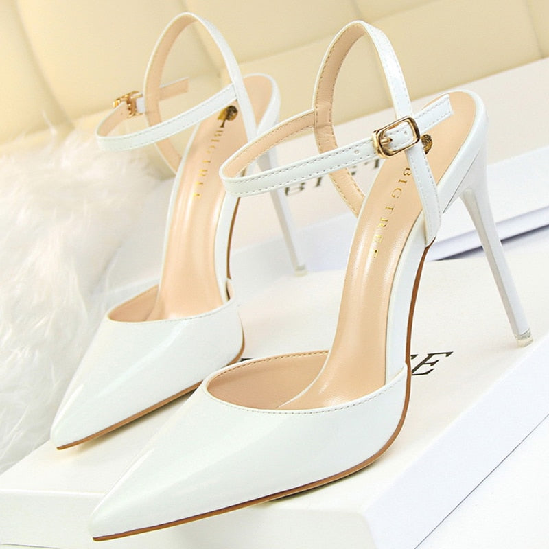 BIGTREE Shoes Fashion Sandals Women 2021 Patent Leather High Heels Women Sandals Summer Heeled Sandals Pointed Toe Women Pumps