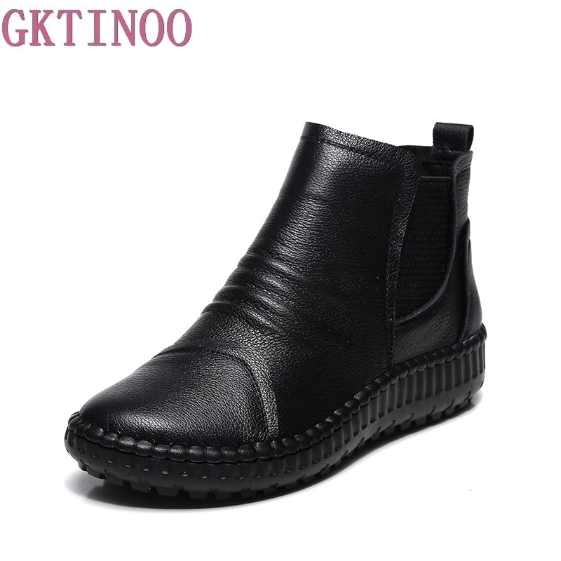 Genuine Leather Shoes Women Boots 2021 Autumn Winter Fashion Handmade Ankle Boots Warm Soft Outdoor Casual Flat Shoes Woman