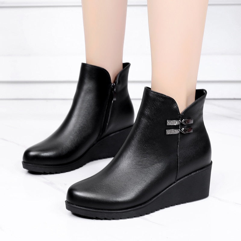 GKTINOO 2021 Genuine Leather Warm Winter Boots Shoes Women Ankle Boots Female Wedges Boots Women Boot Platform Shoes