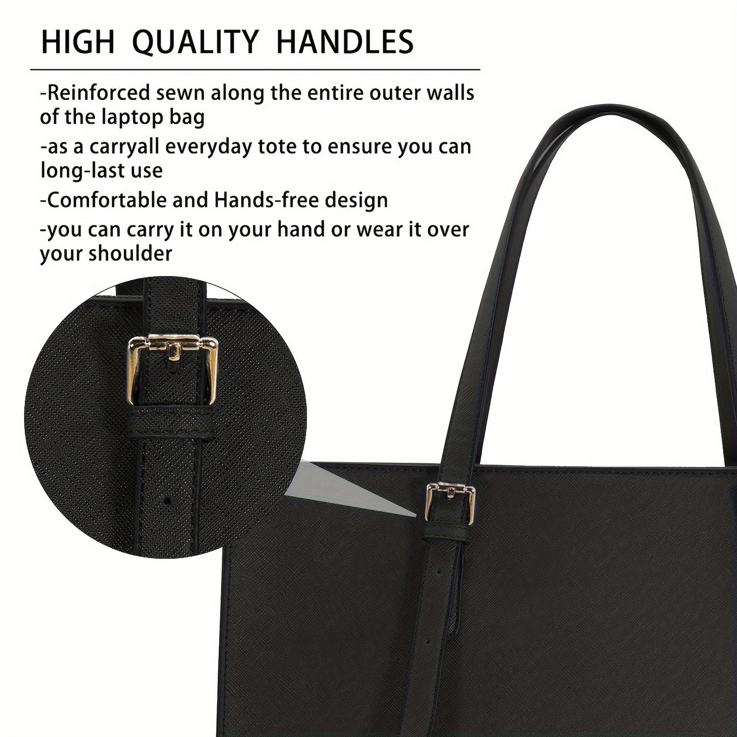 Laptop Briefcase for Women - 15.6 Inch Large Capacity Computer Tote Bag with Work Travel Shoulder Bag Design in Black