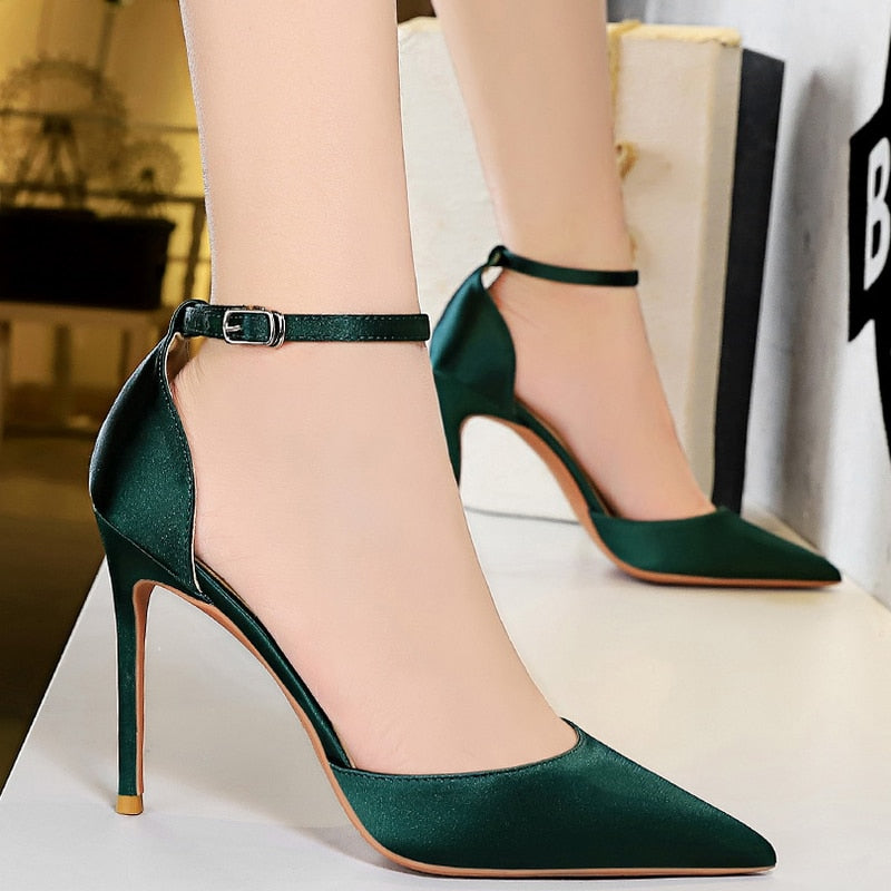 BIGTREE Shoes Green Blue Women Pumps Fashion Women Office Shoes Sexy High Heels Silk Stiletto Heels Women Sandals Plus Size 43