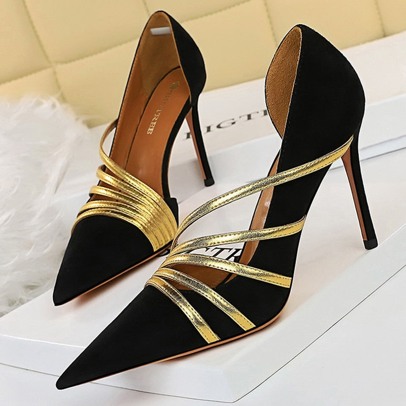 BIGTREE Shoes Sexy High Heels Suede Women Pumps Stiletto Party Shoes Women Heels Pointed Toe Hollow Women Sandals Plus Size 43